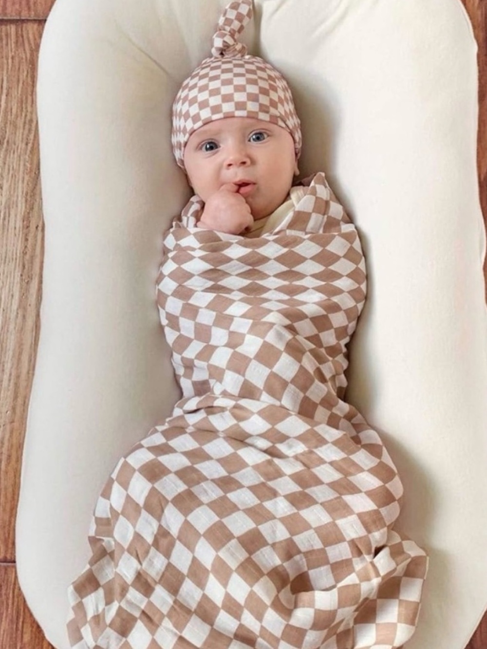NWOT Neutral Checkered Baby Swaddle